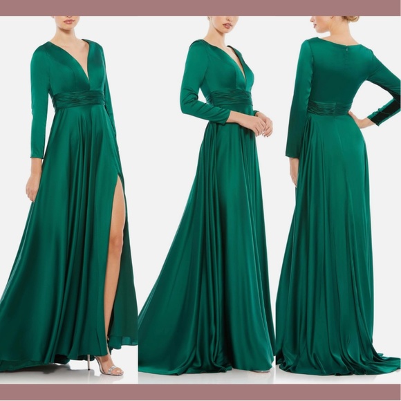 Mac Duggal Dresses & Skirts - NEW IEENA Mac Duggal [ 16‎ ] Long Sleeve V-Neck A-Line Gown Emerald Green